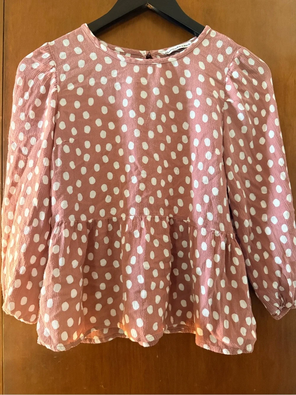 Abercrombie & Fitch Dusty Pink Polka Dot Peplum Blouse